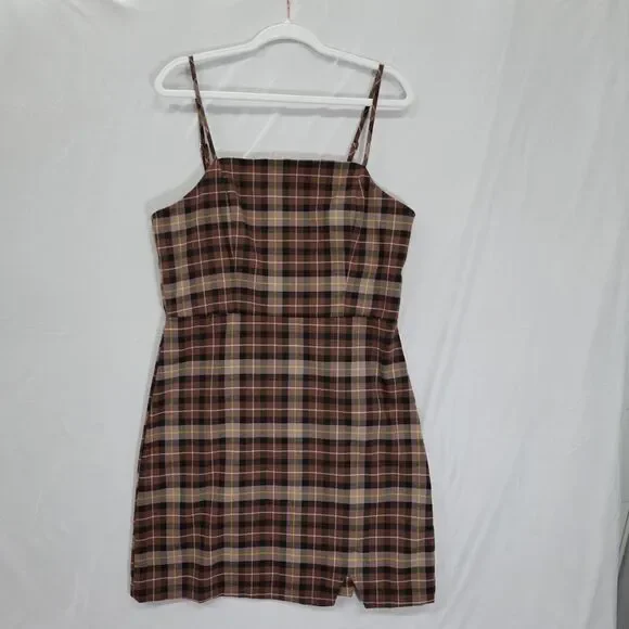 GB Plaid Dress JR. Junior XL Sleeveless Short Brown Plaid Preppy Dark Academia - Picture 14 of 16
